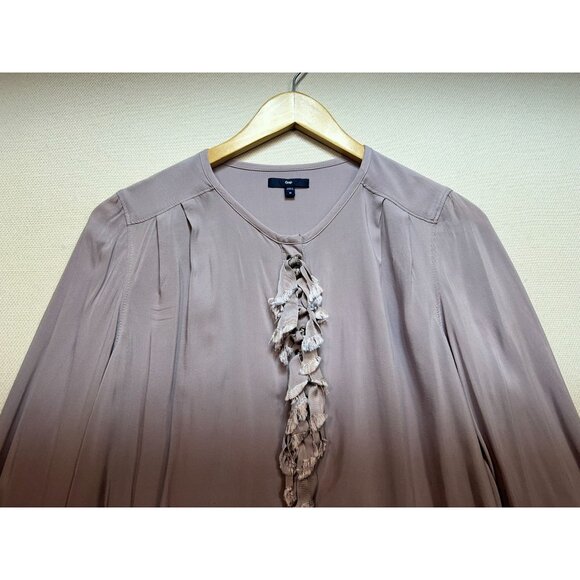 Gap Womens Long Sleeve Blouse Top Size M Mauve Ruffle Top Business Travel Chic - Picture 2 of 11